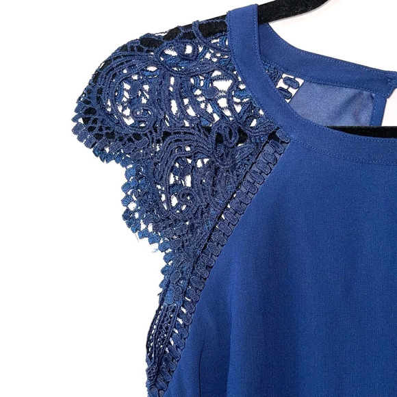 Altar’d State Navy Blue Crochet Sleeve Lined Mini Dress Small Women’s - Picture 2 of 10